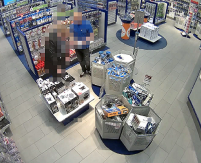 Camerabewaking, beeld van een winkel met geblurde personen