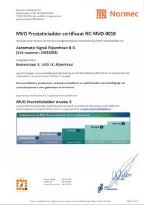 Certificaat MVO-Prestatieladder trede 3 (versie 4.0)